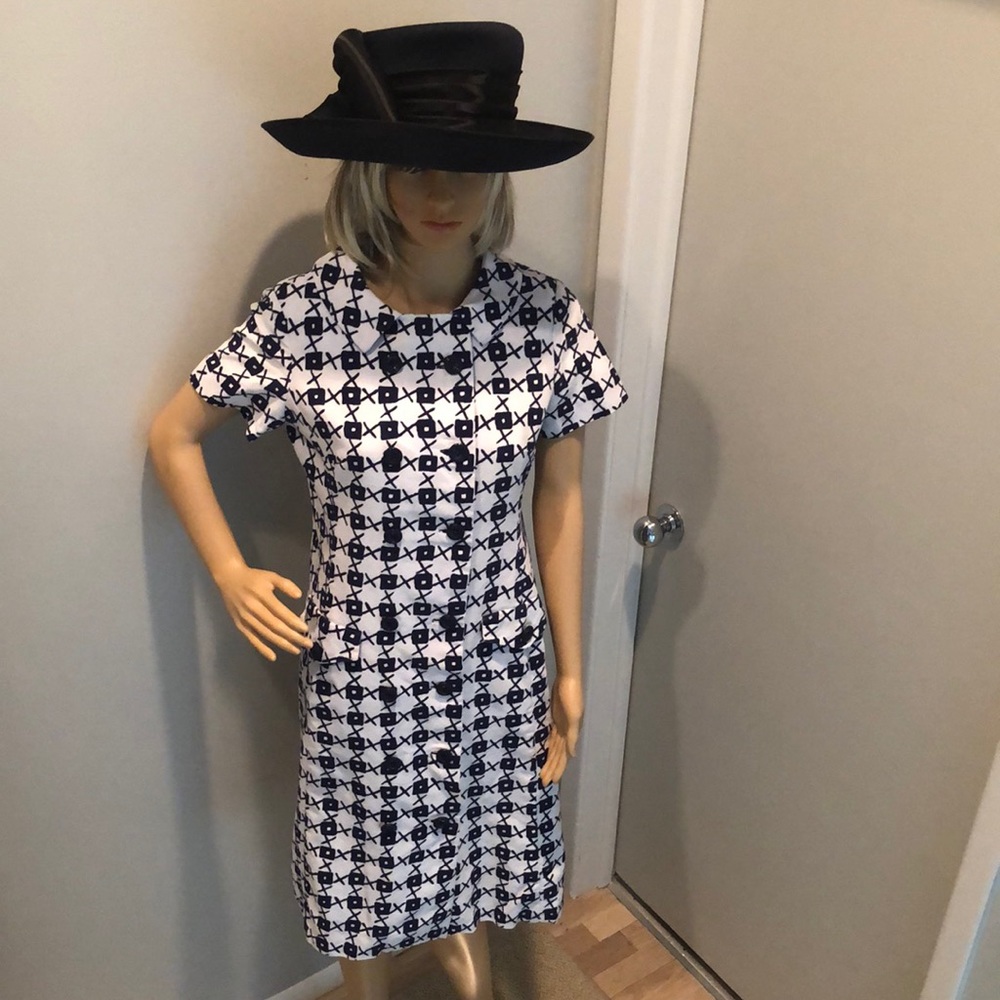 Classic Vintage McMullen Cotton Dress in Navy & Blue Pattern.